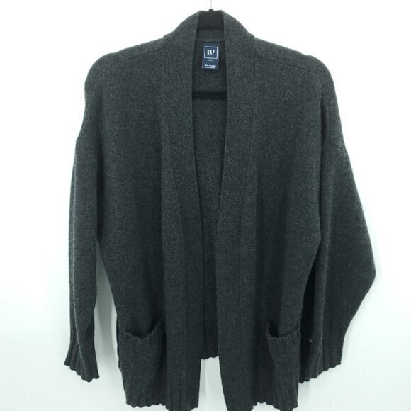 GAP 100% Cashmere Relaxed Fit Pocketed Open Cardigan M/L Charcoal Gray - Picture 1 of 14